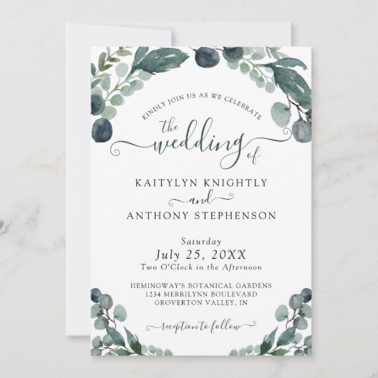 Waterverf Eucalyptus Greenery Wedding Kaart (Voorkant)