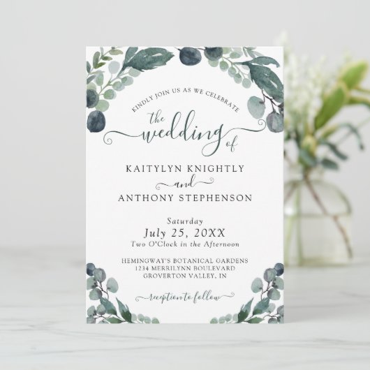 Waterverf Eucalyptus Greenery Wedding Kaart (Staand voorkant)