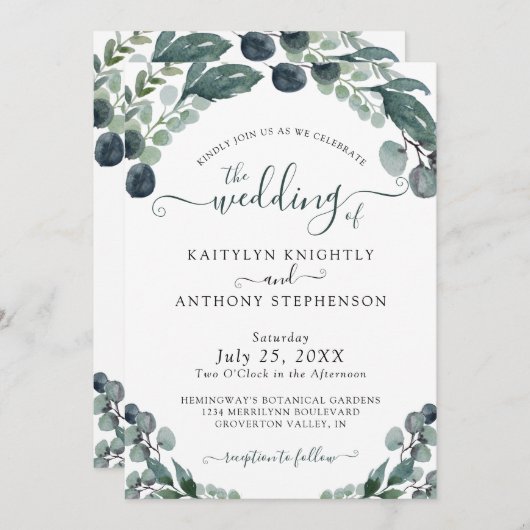 Waterverf Eucalyptus Greenery Wedding Kaart (Voorkant / Achterkant)