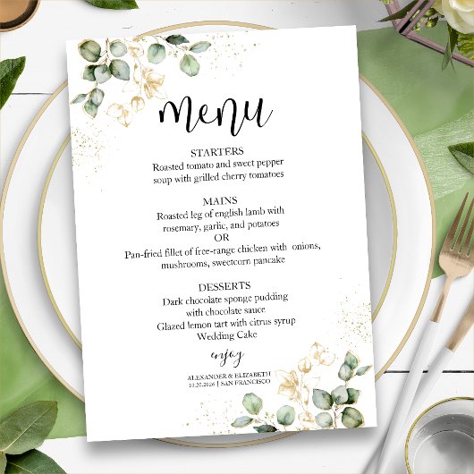 Waterverf Eucalyptus Greenery Wedding Menu Kaart