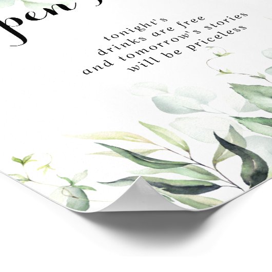 Waterverf Eucalyptus Greenery Wedding Open Bar Poster (Hoek)