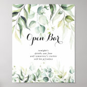 Waterverf Eucalyptus Greenery Wedding Open Bar Poster (Voorkant)