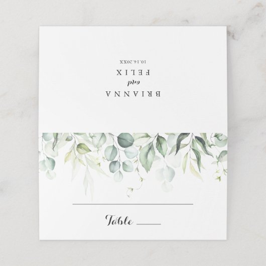 Waterverf Eucalyptus Greenery Wedding Plaatskaartje (Buitenkant ongevouwen)