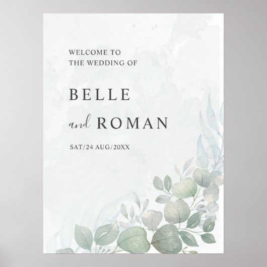 Waterverf Eucalyptus Greenery Wedding Poster (Voorkant)