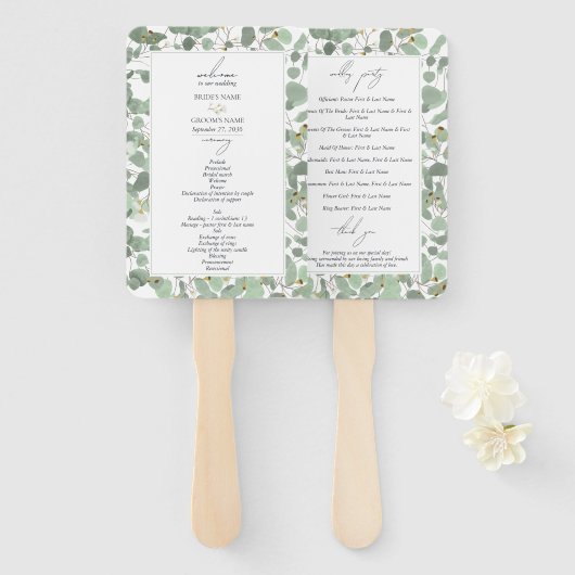 Waterverf Eucalyptus Greenery Wedding Programme Handwaaier (Voorkant en achterkant)