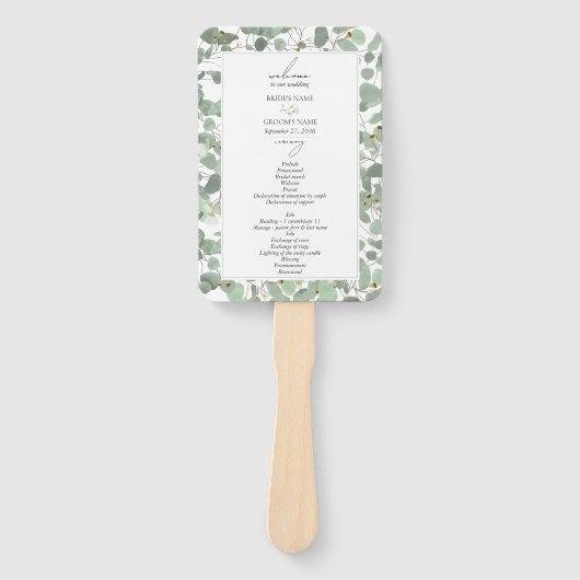 Waterverf Eucalyptus Greenery Wedding Programme Handwaaier (Voorkant)