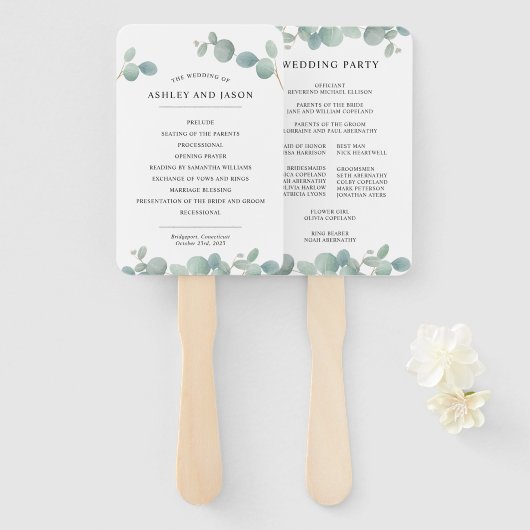Waterverf Eucalyptus Greenery Wedding Programme Handwaaier (Voorkant en achterkant)