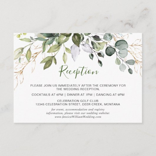 Waterverf Eucalyptus Greenery Wedding Reception Informatiekaartje (Voorkant)