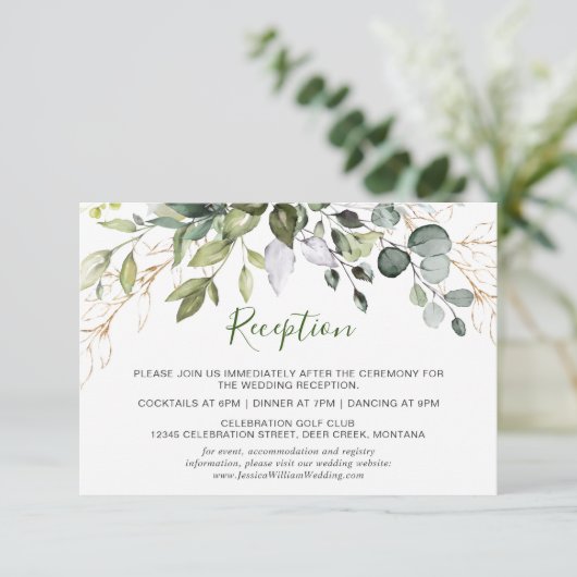 Waterverf Eucalyptus Greenery Wedding Reception Informatiekaartje (Staand voorkant)