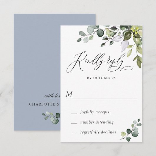 Waterverf Eucalyptus Greenery Wedding RSVP Kaart (Voorkant / Achterkant)