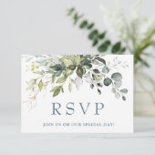 Waterverf Eucalyptus Greenery Wedding RSVP Kaart (Staand voorkant)