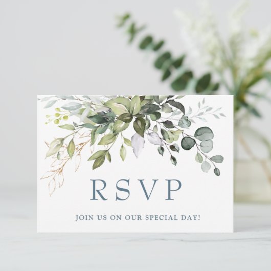 Waterverf Eucalyptus Greenery Wedding RSVP Kaart (Staand voorkant)