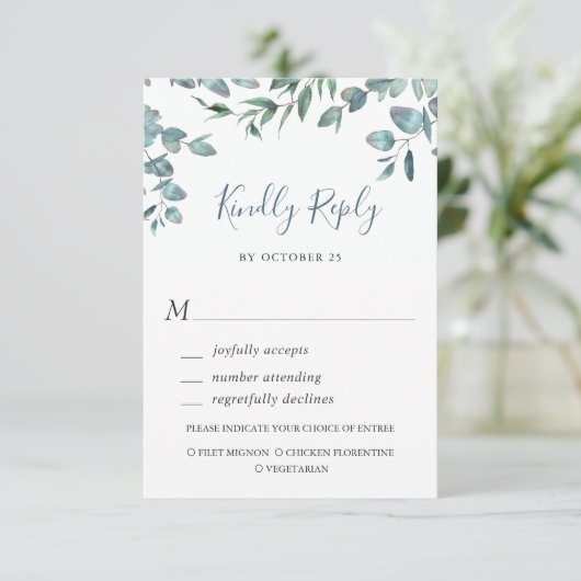 Waterverf Eucalyptus Greenery Wedding RSVP Kaart (Staand voorkant)