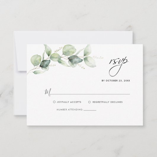 Waterverf Eucalyptus Greenery Wedding RSVP Kaart Notitiekaartje (Voorkant)