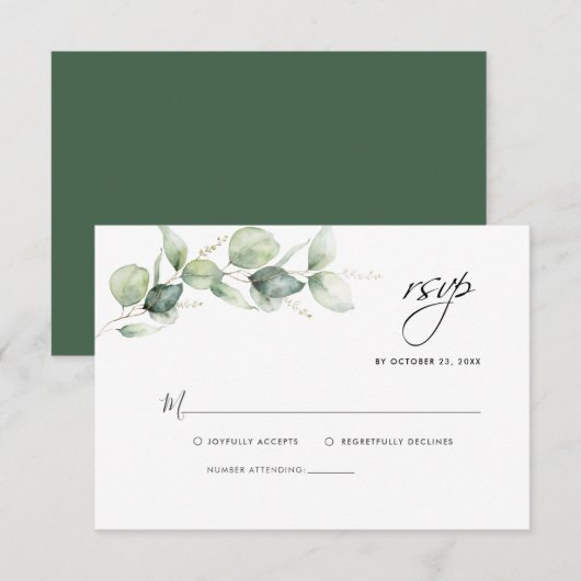 Waterverf Eucalyptus Greenery Wedding RSVP Kaart Notitiekaartje (Voorkant / Achterkant)