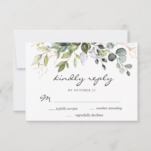 Waterverf Eucalyptus Greenery Wedding RSVP Kaartje (Voorkant)