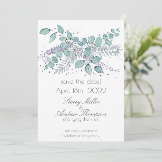Waterverf Eucalyptus Greenery Wedding Save The Date (Staand voorkant)