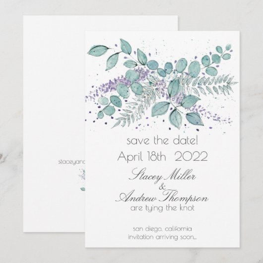 Waterverf Eucalyptus Greenery Wedding Save The Date (Voorkant / Achterkant)