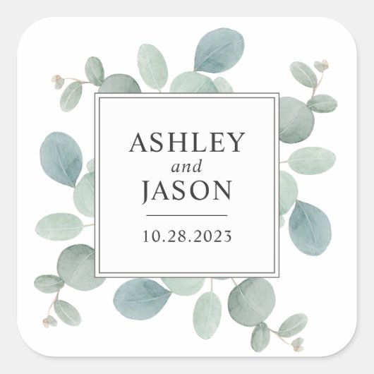 Waterverf Eucalyptus Greenery Wedding Vierkante Sticker (Voorkant)
