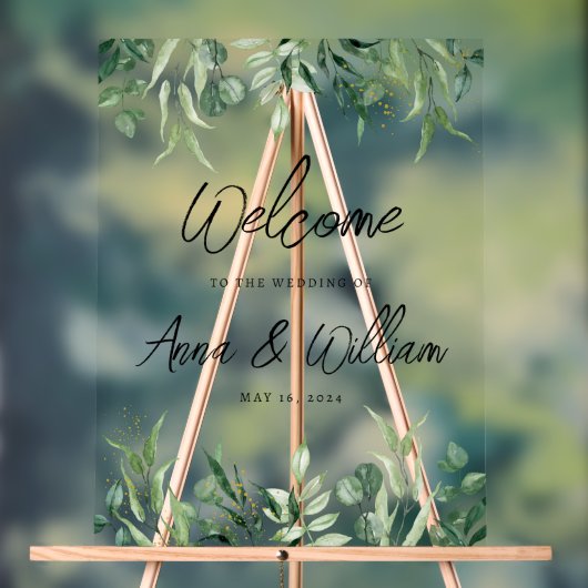 Waterverf Eucalyptus Greenery Wedding Welkom Acryl Bord (Neutraal)