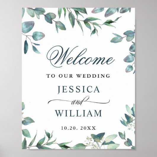 Waterverf Eucalyptus Greenery Wedding Welkom Poster (Voorkant)