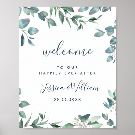 Waterverf Eucalyptus Greenery Wedding Welkom Poster (Voorkant)