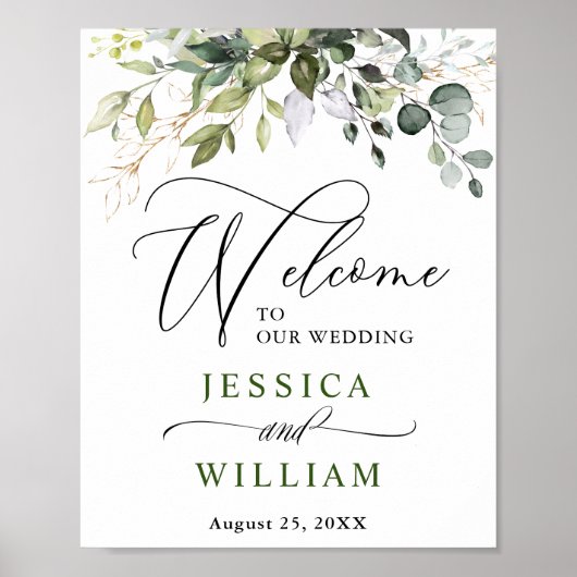 Waterverf Eucalyptus Greenery Wedding Welkom Poster (Voorkant)