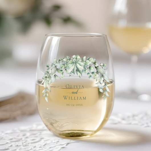Waterverf Eucalyptus Greenery Wedding Wijnglas Zonder Voet
