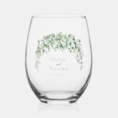 Waterverf Eucalyptus Greenery Wedding Wijnglas Zonder Voet (Voorkant)