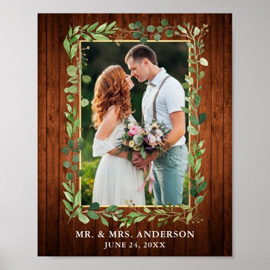 Waterverf Eucalyptus Greenery Wood Gold Foto Poster (Voorkant)