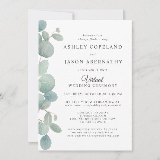 Waterverf eucalyptus grens virtuele bruiloft kaart (Voorkant)