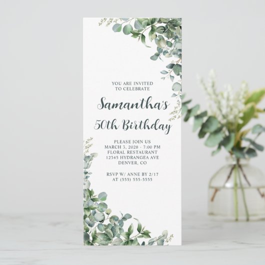 Waterverf eucalyptus groen 50e verjaardag kaart (Staand voorkant)