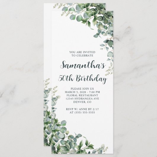 Waterverf eucalyptus groen 50e verjaardag kaart (Voorkant / Achterkant)