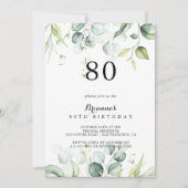 Waterverf Eucalyptus Groen 80ste Verjaardagsfeest Kaart (Voorkant)