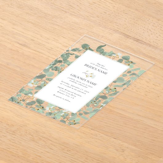 Waterverf Eucalyptus groen bloesems bruiloft Acryl Uitnodigingen (Laagn)