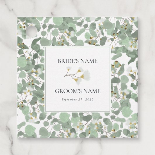 Waterverf Eucalyptus groen bloesems bruiloft Bedankjes Labels (Voorkant)