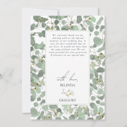 Waterverf Eucalyptus groen bloesems bruiloft Bedankkaart (Achterkant)