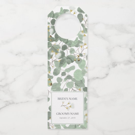 Waterverf Eucalyptus groen bloesems bruiloft Flessenhanger (Voorkant)