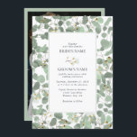 Waterverf Eucalyptus groen bloesems bruiloft Kaart<br><div class="desc">Een mooie handgetekende waterverf eucalyptus groen en gom bloesems bruiloft ontwerp. Een uniek ontwerp dat gebruik maakt van geïllustreerde waterverf eucalyptusbladeren en bloembloesem botanicals. Een moderne eucalyptus bloemmotief. Een elegant ontwerp van de huwelijksuitnodiging met moderne elementen. Overeenkomende bruiloft briefpapier items en andere bruiloft uitnodigingsformaten zijn ook beschikbaar.</div>