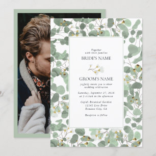 Waterverf Eucalyptus groen bloesems bruiloft Kaart