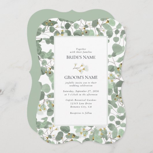 Waterverf Eucalyptus groen bloesems bruiloft Kaart (Voorkant / Achterkant)