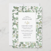 Waterverf Eucalyptus groen bloesems bruiloft Kaart (Voorkant)