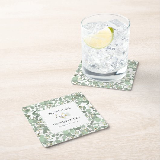 Waterverf Eucalyptus groen bloesems bruiloft Kartonnen Onderzetters (Insitu)