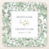 Waterverf Eucalyptus groen bloesems bruiloft Kartonnen Onderzetters (Voorkant)