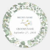 Waterverf Eucalyptus groen bloesems bruiloft Ronde Sticker (Voorkant)