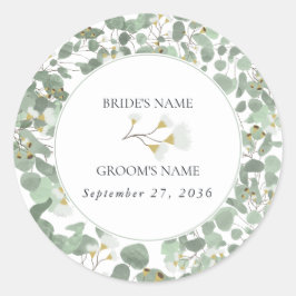 Waterverf Eucalyptus groen bloesems bruiloft Ronde Sticker