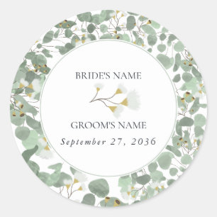 Waterverf Eucalyptus groen bloesems bruiloft Ronde Sticker