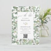 Waterverf Eucalyptus groen bloesems bruiloft Save The Date (Staand voorkant)