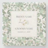 Waterverf Eucalyptus groen bloesems bruiloft Stenen Onderzetter (Voorkant)