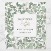 Waterverf Eucalyptus groen bloesems bruiloft Wijn Etiket (Enkel label)